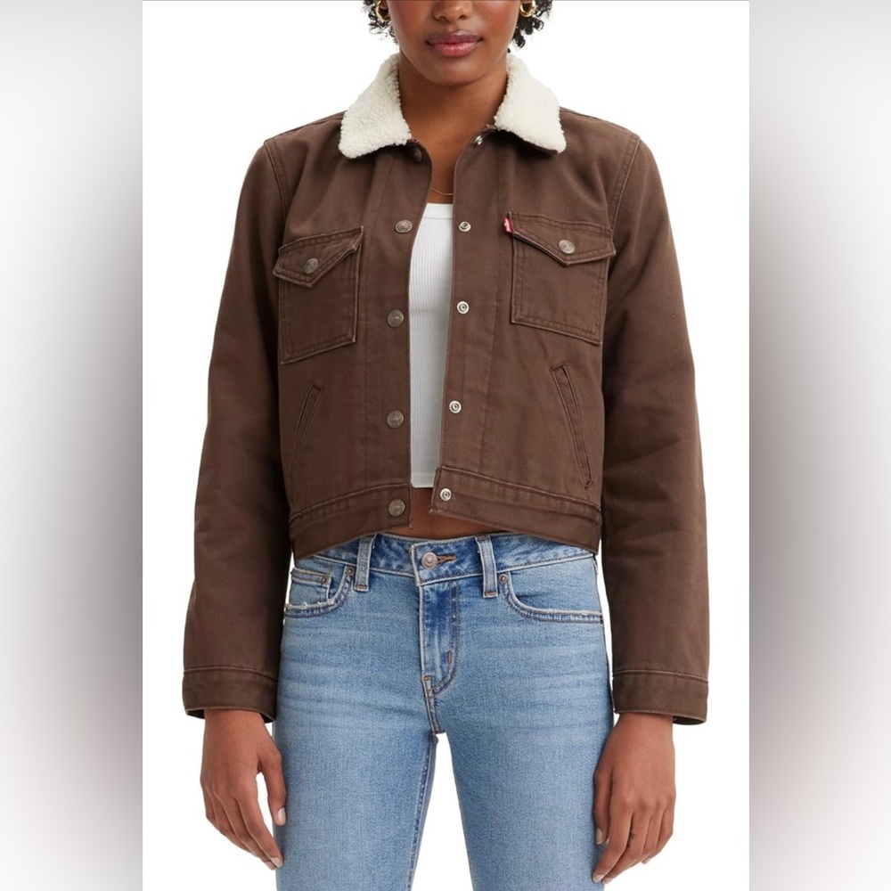 Levi’s Brown Denim Sherpa Trucker Jacket size Large